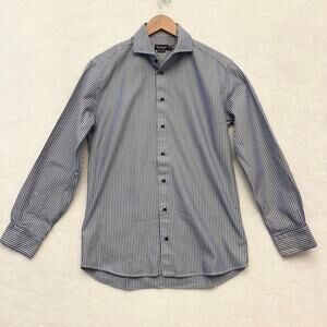 St Croix Mens Blue White Striped Long Sleeve Dress Shirt Size L Made in Italy